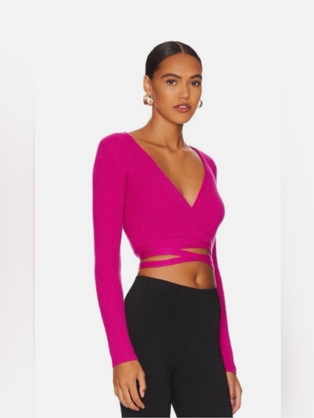 Plunge V-Neck Wrap Crop Top in Fuchsia
